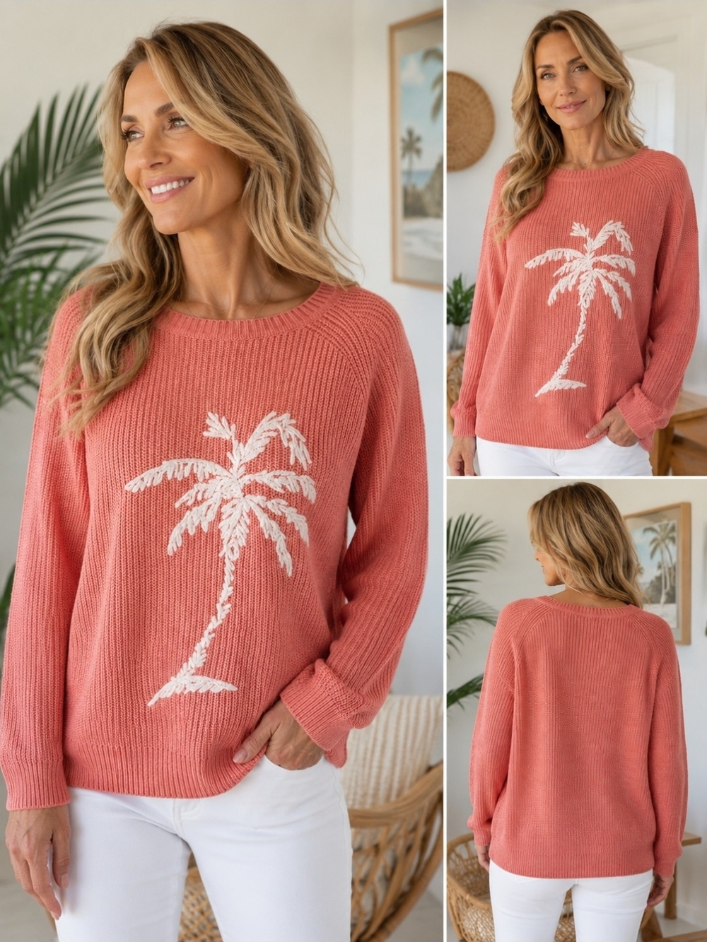 Tommy Bahama Breezy Palm Crew Neck Sweater Pure Coral Heather Size Large - Picture 10 of 10